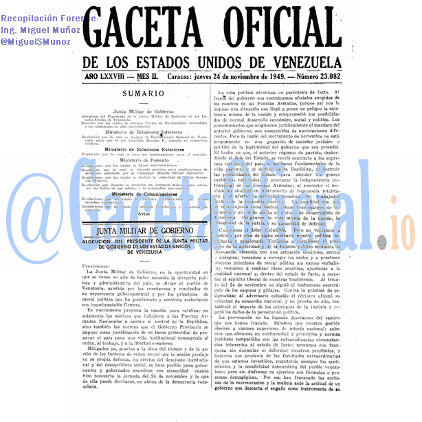 Gaceta Oficial 23082 del 24 Noviembre 1949