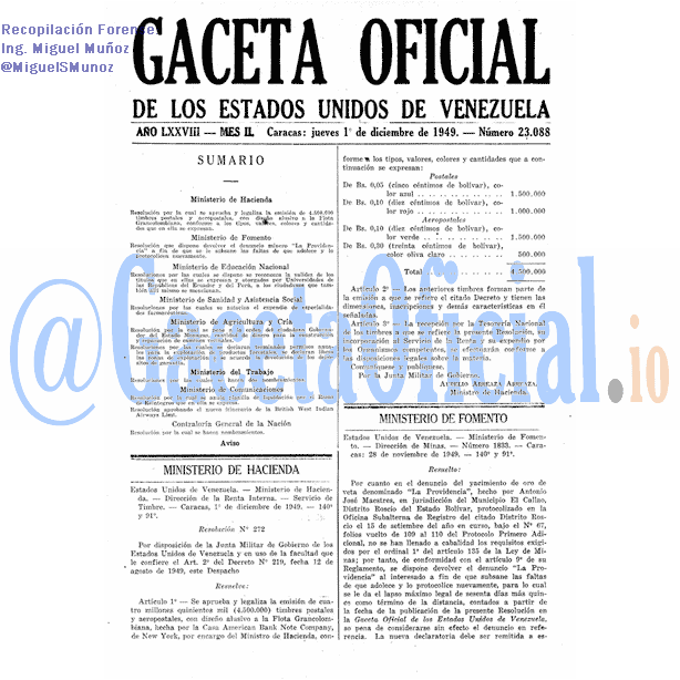 Gaceta Oficial 23088 del 1 Diciembre 1949