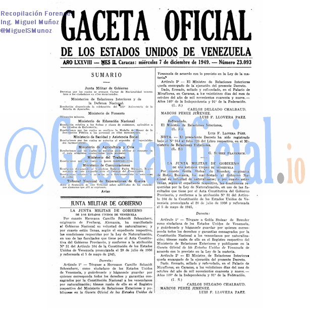 Gaceta Oficial 23093 del 7 Diciembre 1949