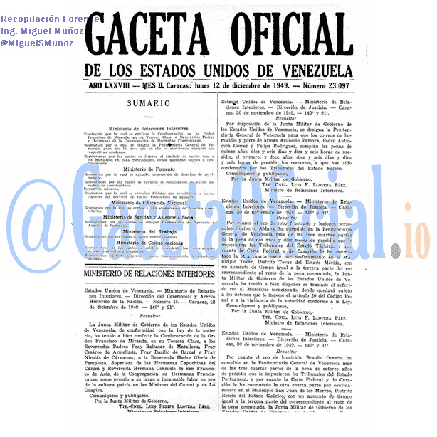 Gaceta Oficial 23097 del 12 Diciembre 1949
