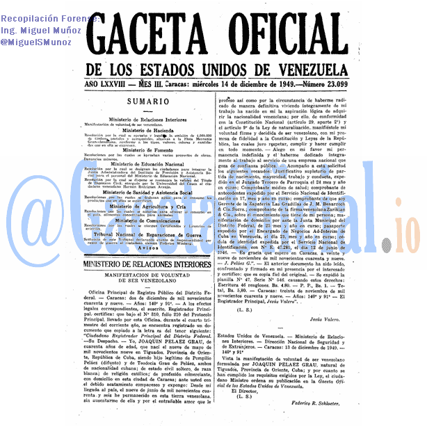 Gaceta Oficial 23099 del 14 Diciembre 1949