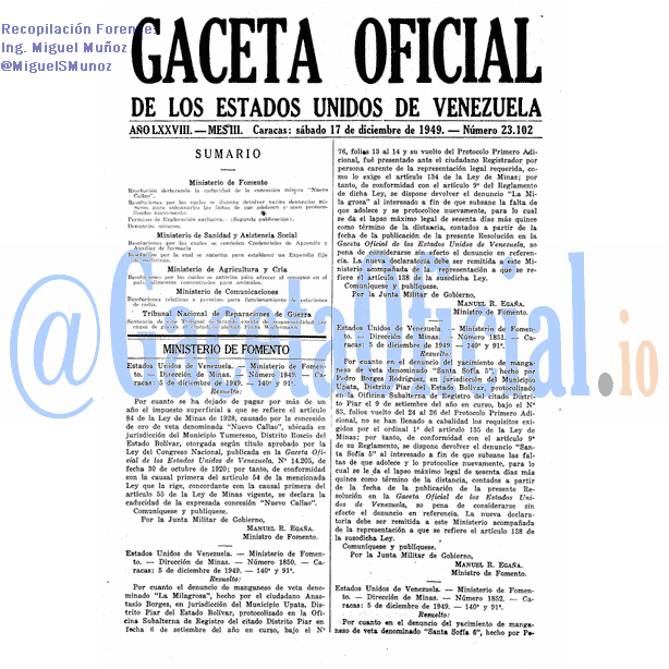Gaceta Oficial 23102 del 17 Diciembre 1949