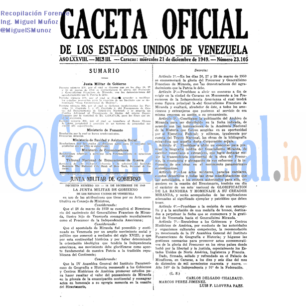 Gaceta Oficial 23105 del 21 Diciembre 1949