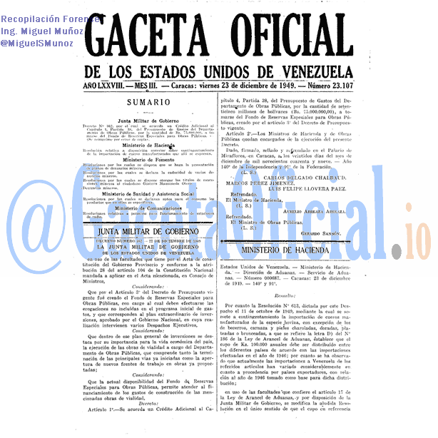 Gaceta Oficial 23107 del 23 Diciembre 1949