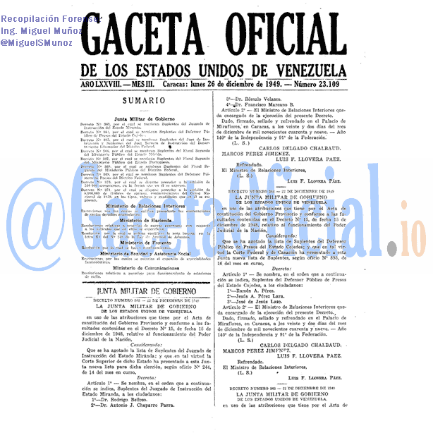 Gaceta Oficial 23109 del 26 Diciembre 1949