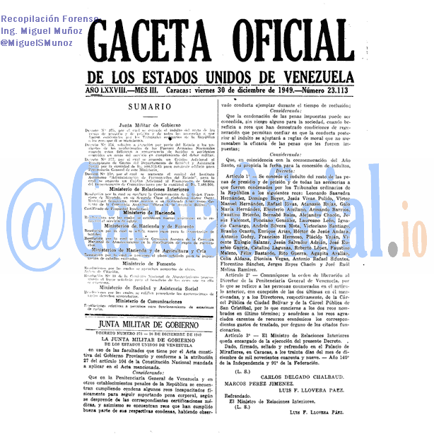 Gaceta Oficial 23113 del 30 Diciembre 1949