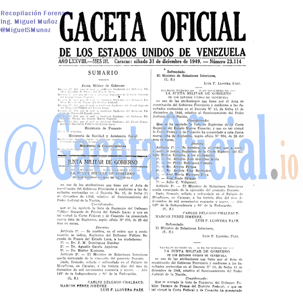 Gaceta Oficial 23114 del 31 Diciembre 1949
