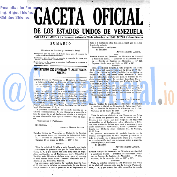 Gaceta Oficial 240 del 28 Septiembre 1949