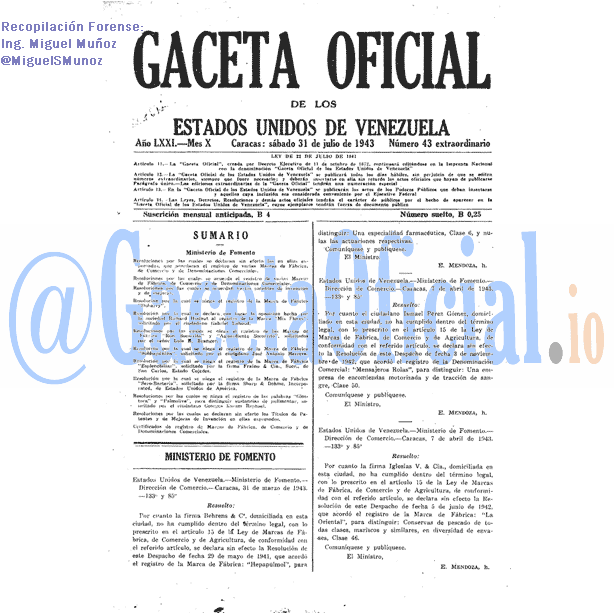 Gaceta Oficial 43 del 31 Julio 1943