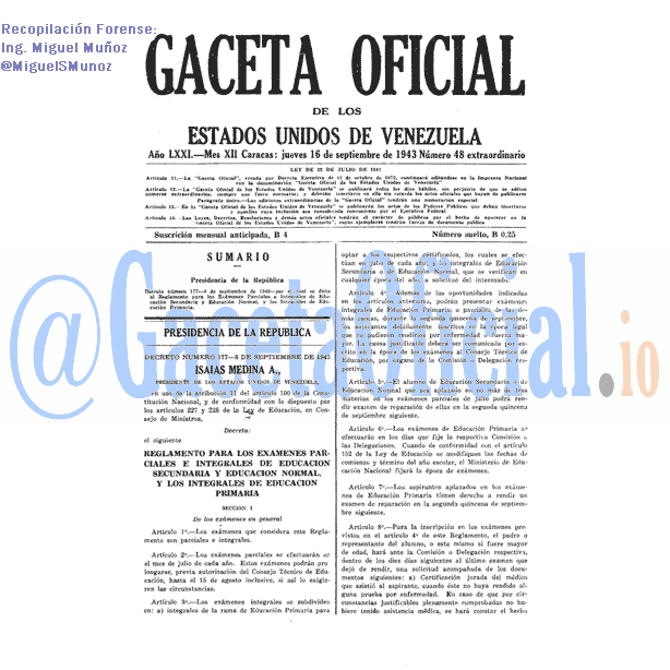 Gaceta Oficial 48 del 16 Septiembre 1943