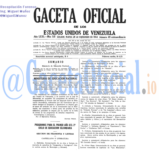 Gaceta Oficial 49 del 28 Septiembre 1943