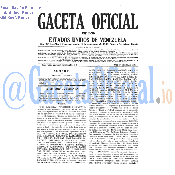 Gaceta Oficial 54 del 9 Noviembre 1943