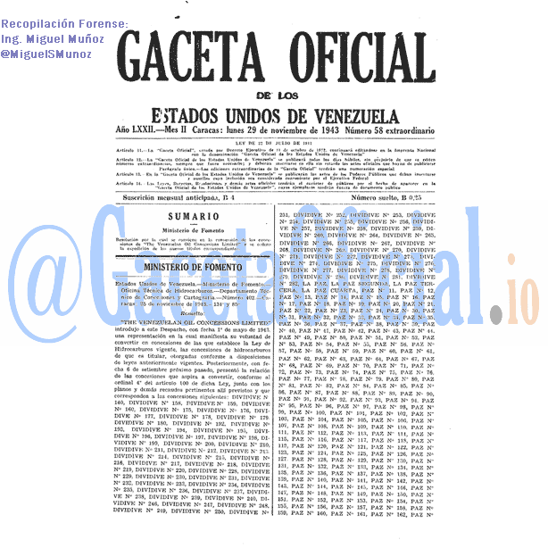 Gaceta Oficial 58 del 29 Noviembre 1943