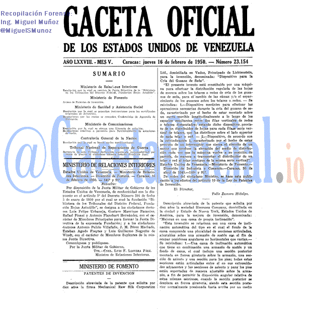 Gaceta Oficial 23154 del 16 Febrero 1950