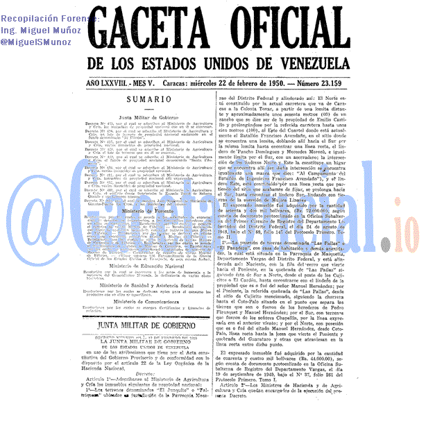 Gaceta Oficial 23159 del 22 Febrero 1950