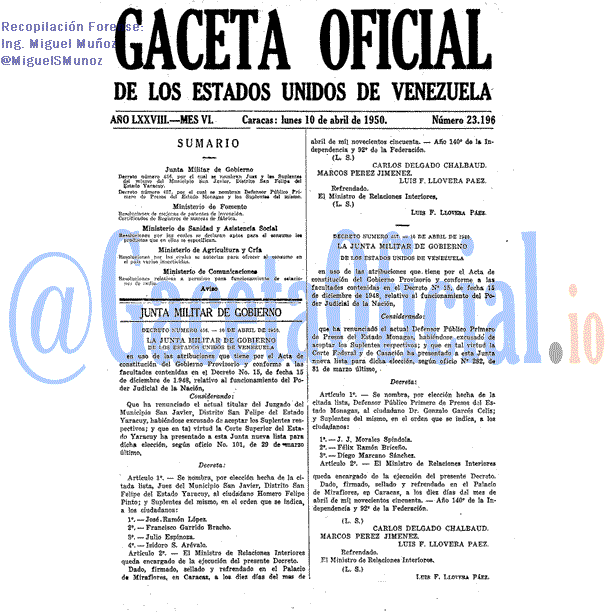 Gaceta Oficial 23196 del 10 Abril 1950