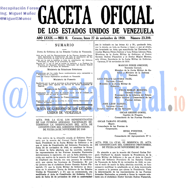 Gaceta Oficial 23390 del 27 Noviembre 1950