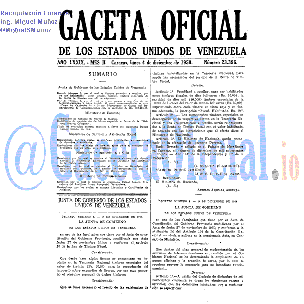 Gaceta Oficial 23396 del 4 Diciembre 1950