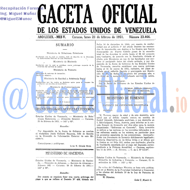Gaceta Oficial 23466 del 26 Febrero 1951