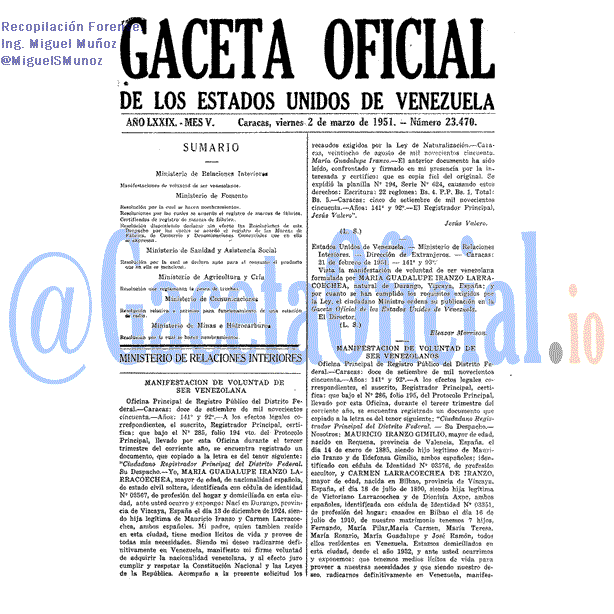 Gaceta Oficial 23470 del 2 Marzo 1951