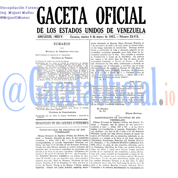 Gaceta Oficial 23473 del 6 Marzo 1951