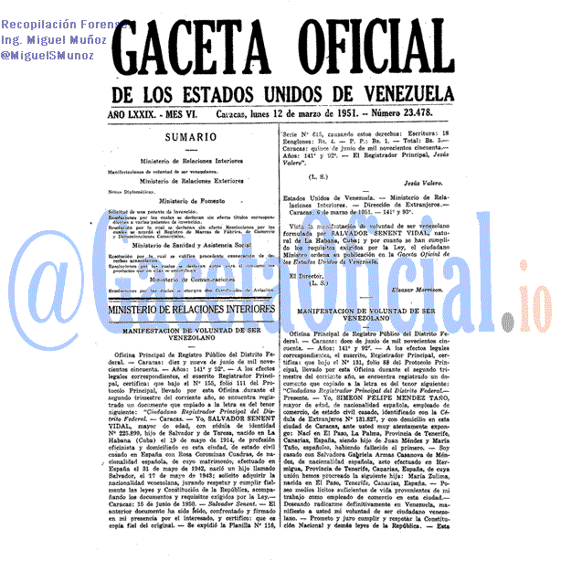 Gaceta Oficial 23478 del 12 Marzo 1951