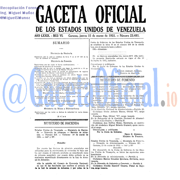 Gaceta Oficial 23481 del 15 Marzo 1951