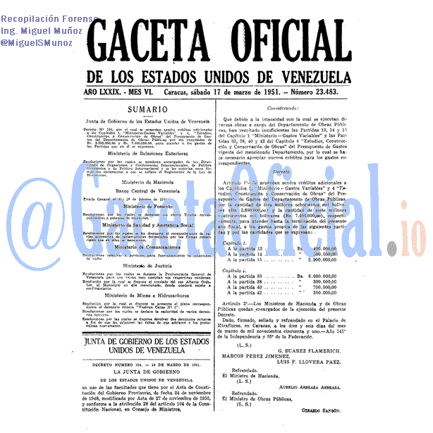 Gaceta Oficial 23483 del 17 Marzo 1951
