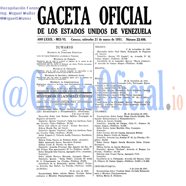 Gaceta Oficial 23486 del 21 Marzo 1951