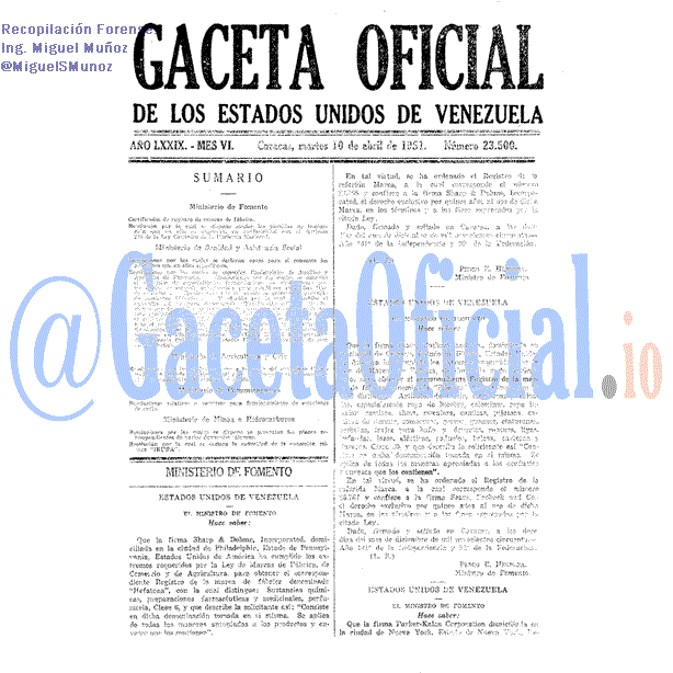 Gaceta Oficial 23500 del 10 Abril 1951