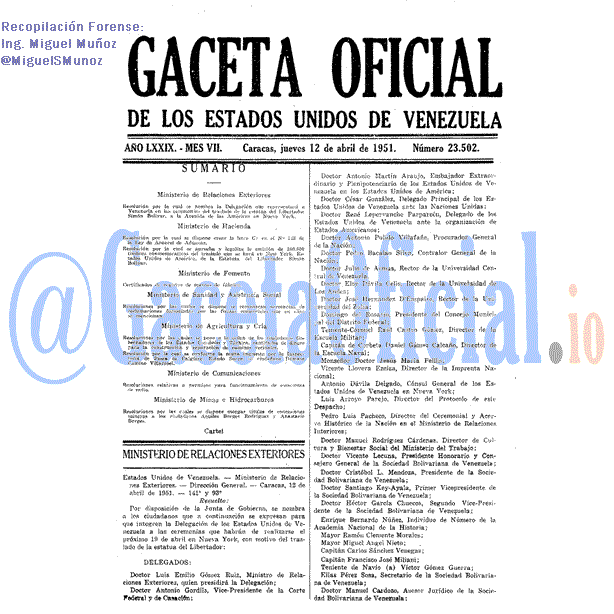 Gaceta Oficial 23502 del 12 Abril 1951