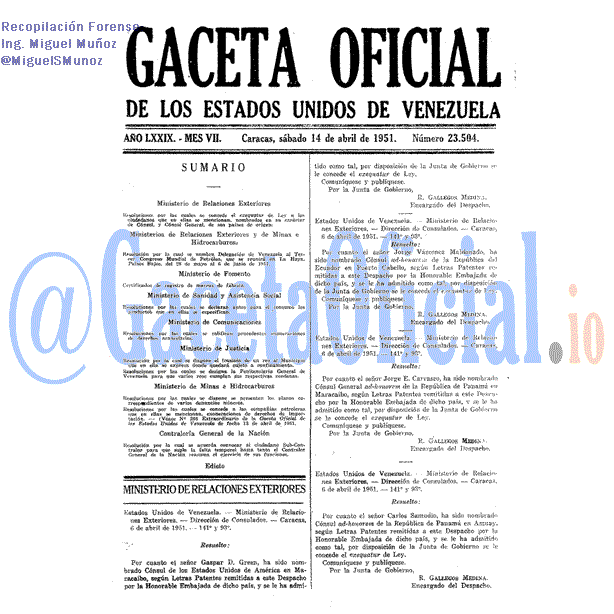 Gaceta Oficial 23504 del 14 Abril 1951