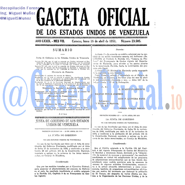 Gaceta Oficial 23505 del 16 Abril 1951