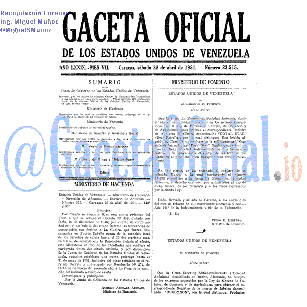 Gaceta Oficial 23515 del 28 Abril 1951