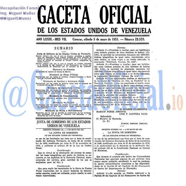 Gaceta Oficial 23520 del 5 Mayo 1951