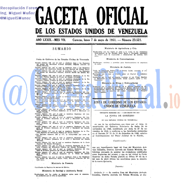 Gaceta Oficial 23521 del 7 Mayo 1951