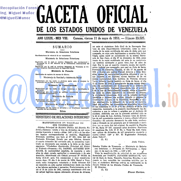 Gaceta Oficial 23525 del 11 Mayo 1951