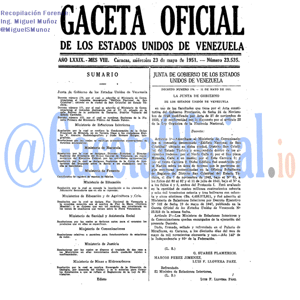 Gaceta Oficial 23535 del 23 Mayo 1951