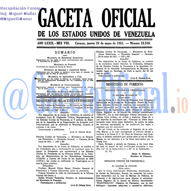 Gaceta Oficial 23536 del 24 Mayo 1951