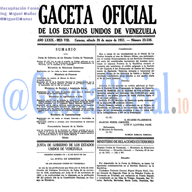 Gaceta Oficial 23538 del 26 Mayo 1951