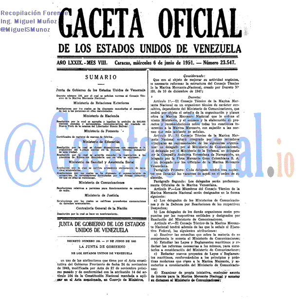 Gaceta Oficial 23547 del 6 Junio 1951