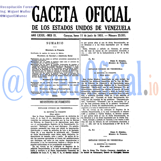 Gaceta Oficial 23551 del 11 Junio 1951