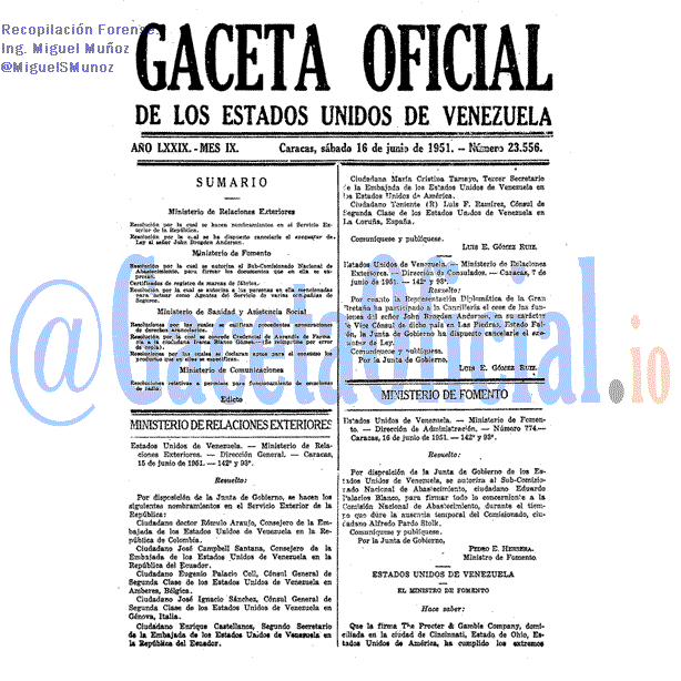 Gaceta Oficial 23556 del 16 Junio 1951