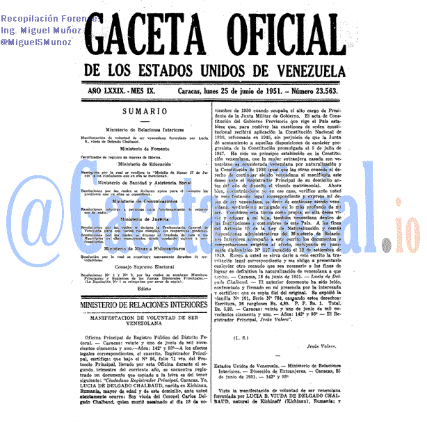 Gaceta Oficial 23563 del 25 Junio 1951