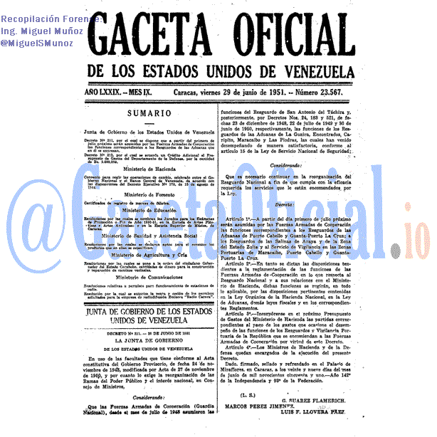 Gaceta Oficial 23567 del 29 Junio 1951