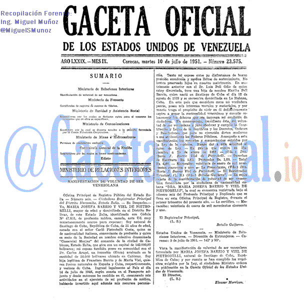 Gaceta Oficial 23575 del 10 Julio 1951