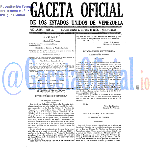 Gaceta Oficial 23581 del 17 Julio 1951