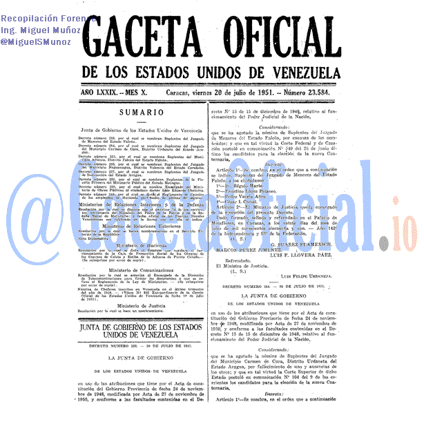Gaceta Oficial 23584 del 20 Julio 1951