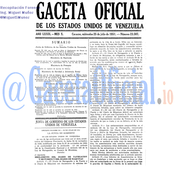 Gaceta Oficial 23587 del 25 Julio 1951