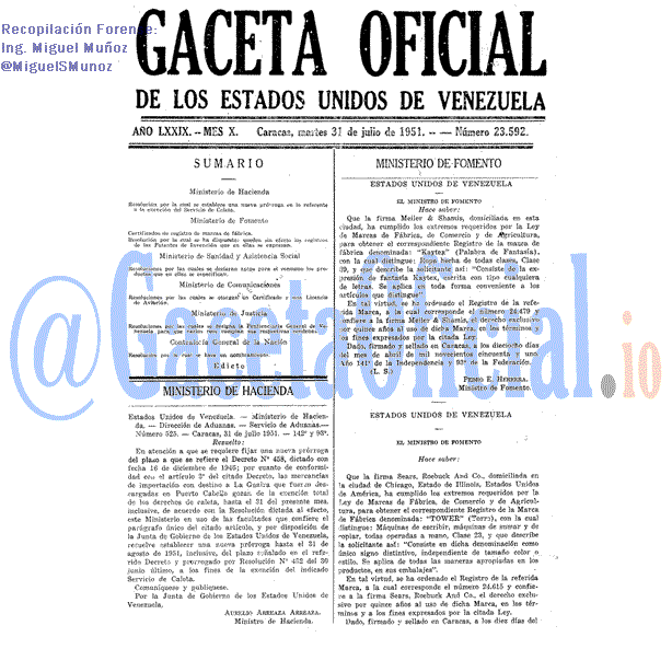 Gaceta Oficial 23592 del 31 Julio 1951